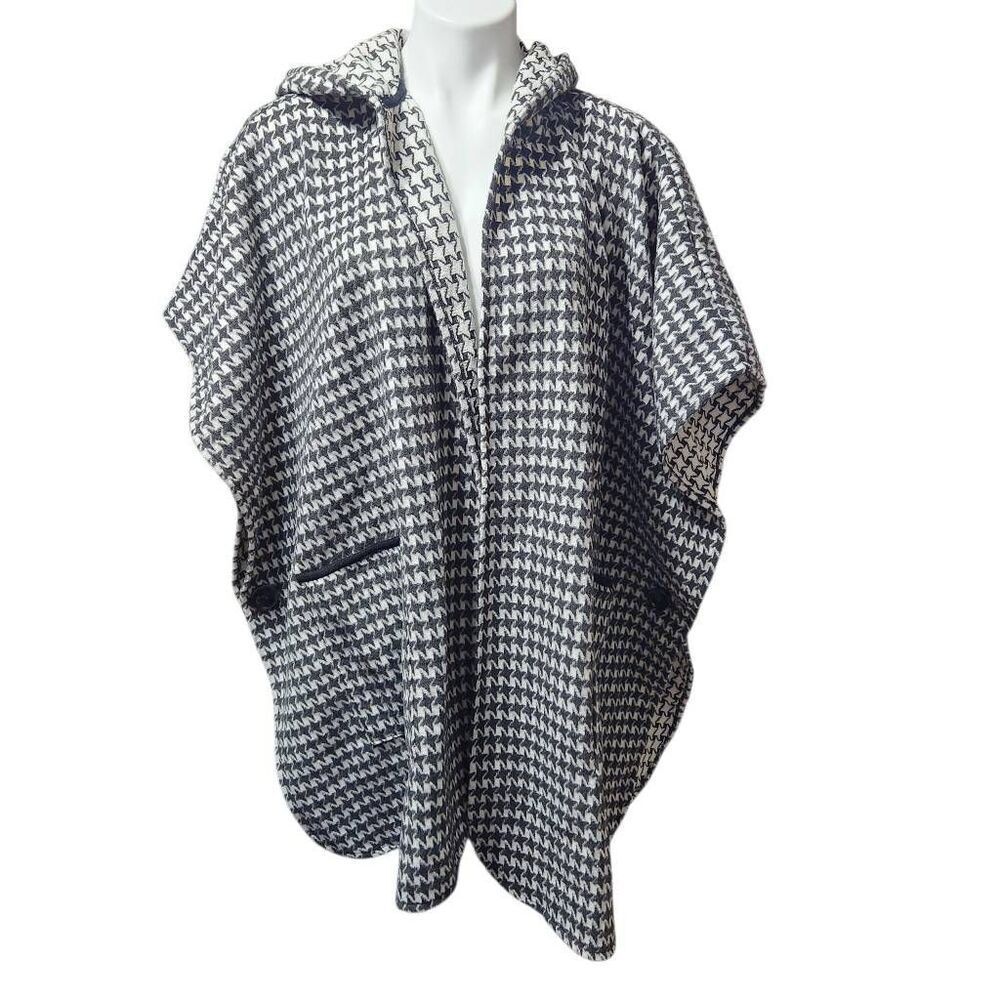 Hatch hooded knit wrap poncho houndstooth pockets one size maternity